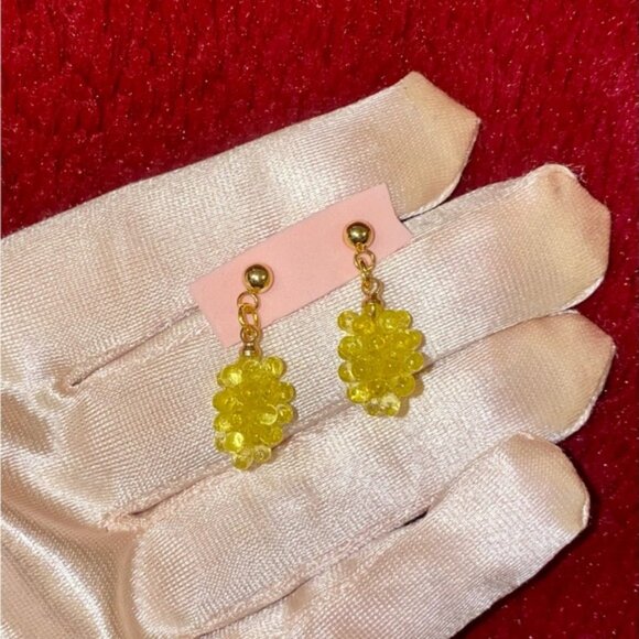 Elegant Yellow Beaded Drop Earrings. Handmade - Picture 2 of 2